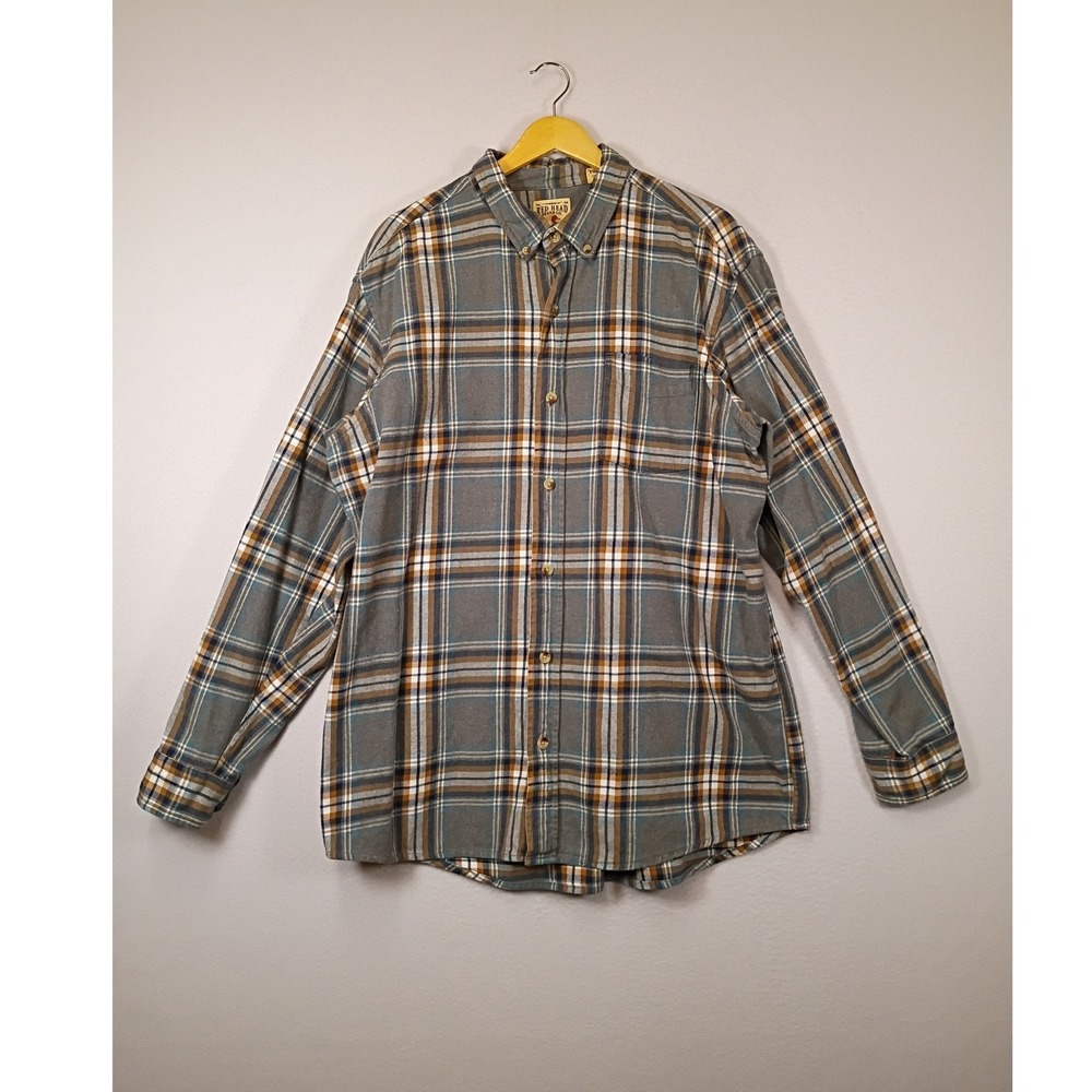 Outdoorsy Red Head Brand Co. Mens XL Grey Plaid Cotton Flannel Button Down Shirt